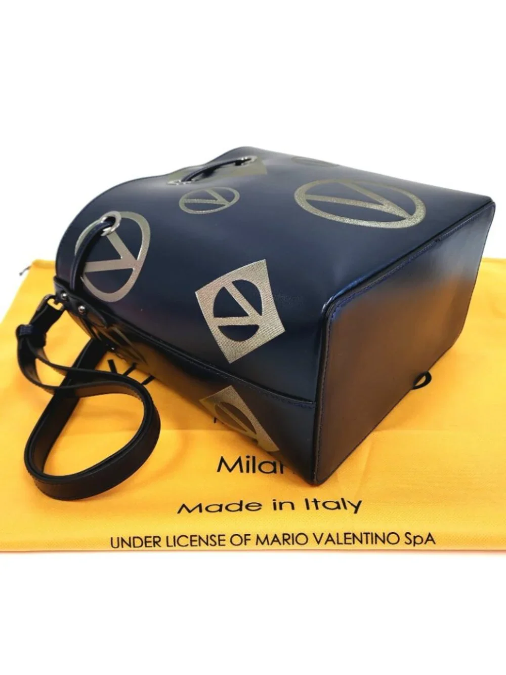 Valentino by Mario Valentino Logo Leather Bucket Crossbody Shoulder Bag Blue